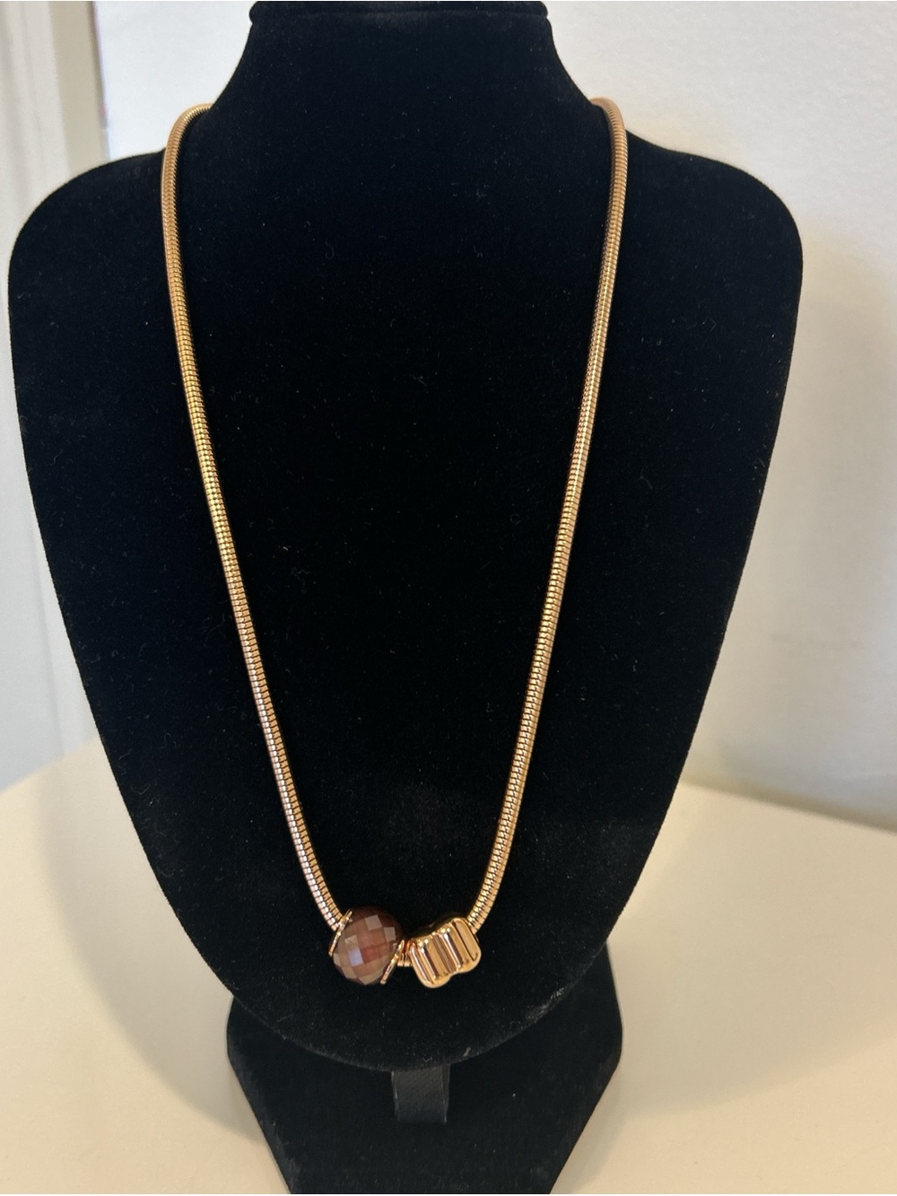 Gold-Tone Women’s Necklace with Brown Faceted Bead